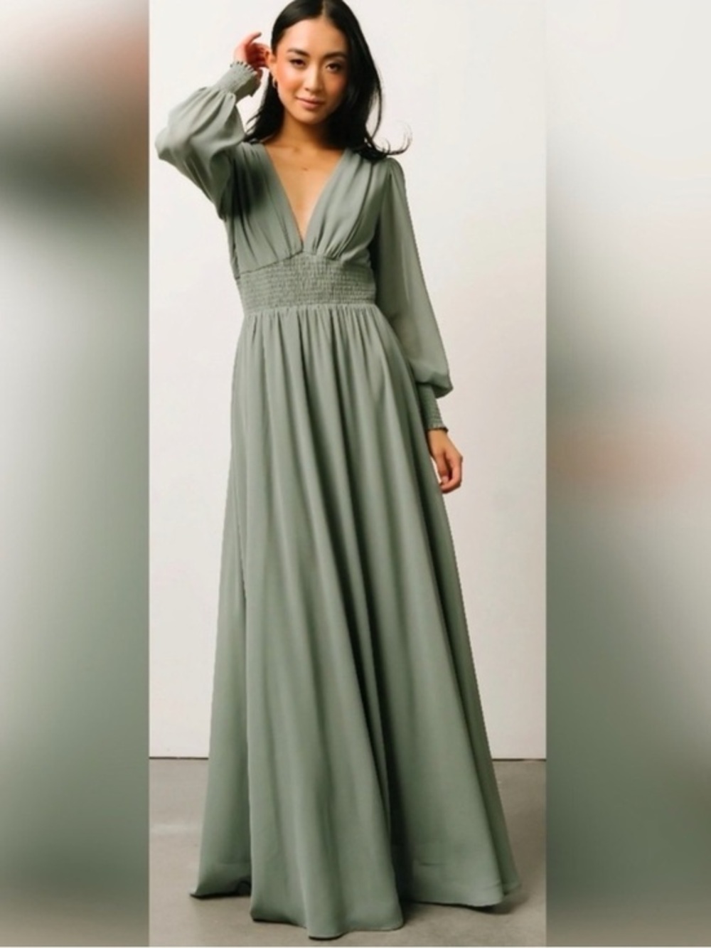 Baltic Born NWOT Olivia Long Sleeve Maxi Dress in Sage Green Size Small